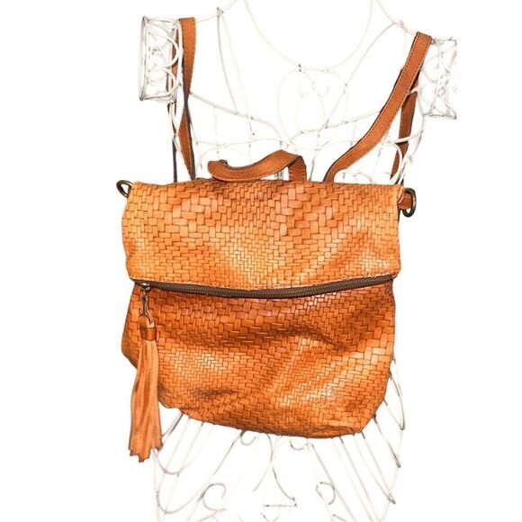 Unique Patricia Nash Brown Braided Leather Convertible Shoulder Bag backpack Ret - Picture 1 of 16